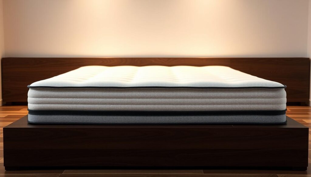 A stylish, high-quality spring mattress from StylesMaven lies in the center of the frame, its sleek lines and neutral tones suggesting a modern, minimalist design. The mattress is placed atop a dark wooden platform, creating a warm, natural backdrop. Soft, diffused lighting from above casts a gentle glow, highlighting the plush, inviting surface of the mattress. The overall composition emphasizes the premium quality and attention to detail of this independent spring mattress, conveying a sense of comfort and relaxation. A stylish, high-quality spring mattress from StylesMaven lies in the center of the frame, its sleek lines and neutral tones suggesting a modern, minimalist design. The mattress is placed atop a dark wooden platform, creating a warm, natural backdrop. Soft, diffused lighting from above casts a gentle glow, highlighting the plush, inviting surface of the mattress. The overall composition emphasizes the premium quality and attention to detail of this independent spring mattress, conveying a sense of comfort and relaxation.