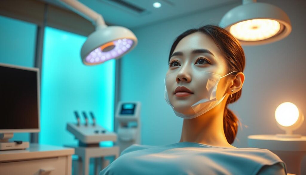 Generate an image of a Hong Kong woman receiving Oligio X treatment Generate an image of a Hong Kong woman receiving Oligio X treatment