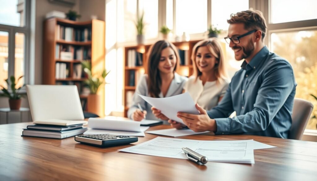 A serene office scene, bathed in warm, natural lighting from large windows. In the foreground, a desk showcases the step-by-step process of obtaining a private loan, with neatly organized documents, a calculator, and a pen. The middle ground features a friendly loan officer guiding a client through the paperwork, their expressions conveying trust and understanding. In the background, bookshelves and potted plants create a professional, yet inviting atmosphere, reflecting the reliable and approachable nature of this private lending service. The overall mood is one of clarity, efficiency, and a customer-centric approach to the private loan process. A serene office scene, bathed in warm, natural lighting from large windows. In the foreground, a desk showcases the step-by-step process of obtaining a private loan, with neatly organized documents, a calculator, and a pen. The middle ground features a friendly loan officer guiding a client through the paperwork, their expressions conveying trust and understanding. In the background, bookshelves and potted plants create a professional, yet inviting atmosphere, reflecting the reliable and approachable nature of this private lending service. The overall mood is one of clarity, efficiency, and a customer-centric approach to the private loan process.